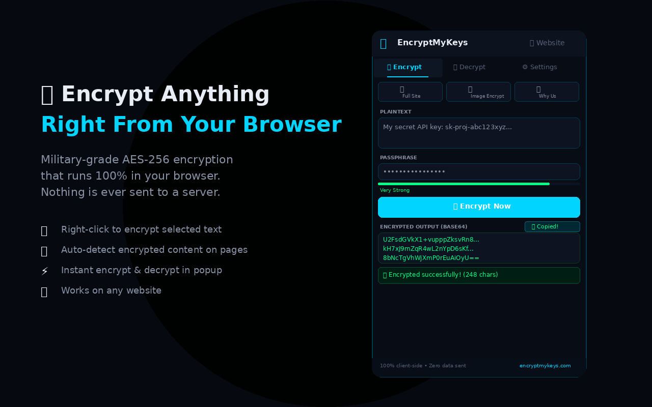 EncryptMyKeys Extension - Encrypt Popup