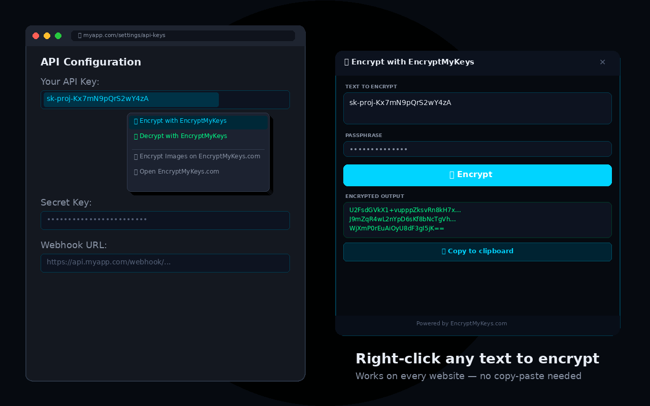 EncryptMyKeys Extension - Right Click Menu